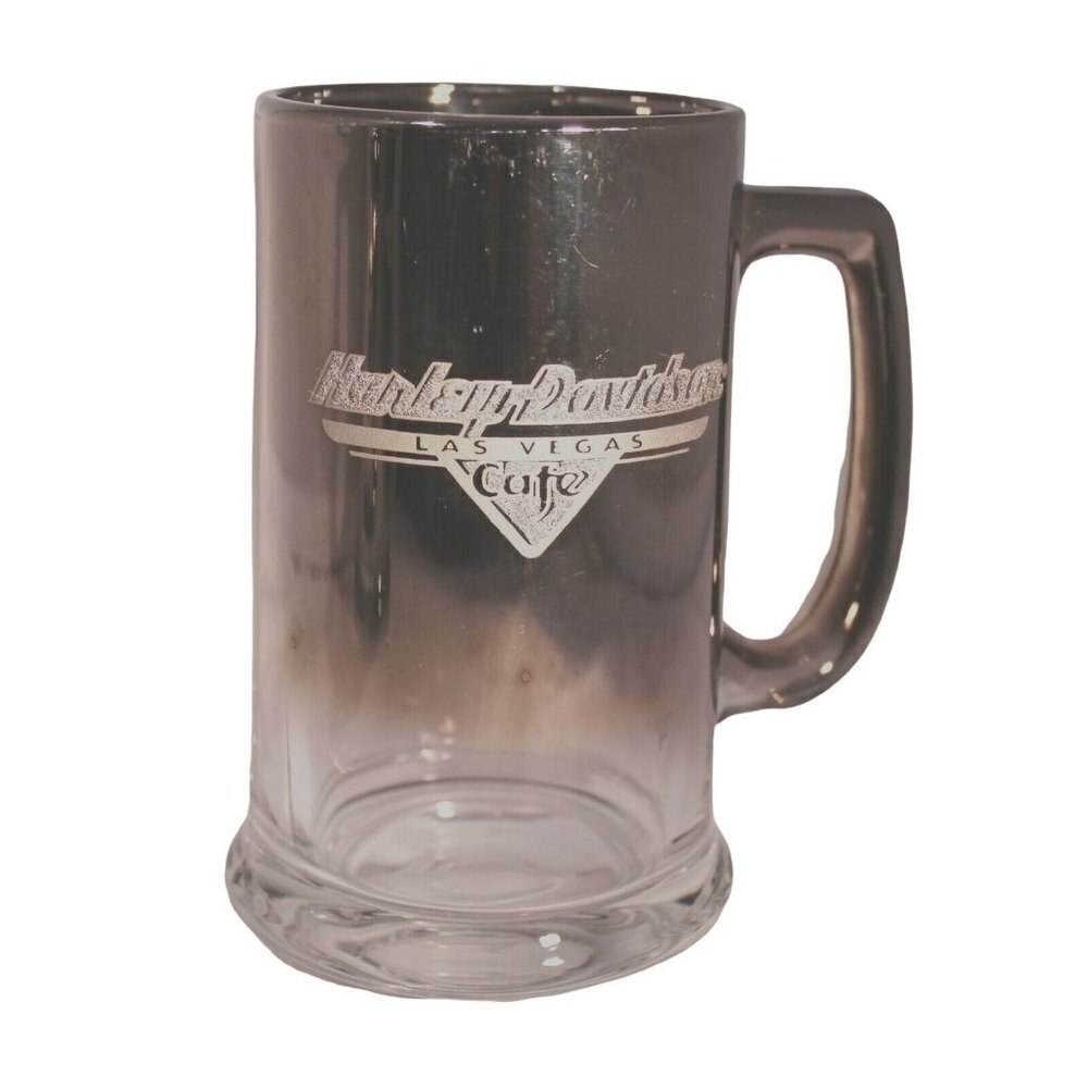 Harley Davidson Beer Mug Smoked Glass Las Vegas‎ Cafe Etched Logo Stein